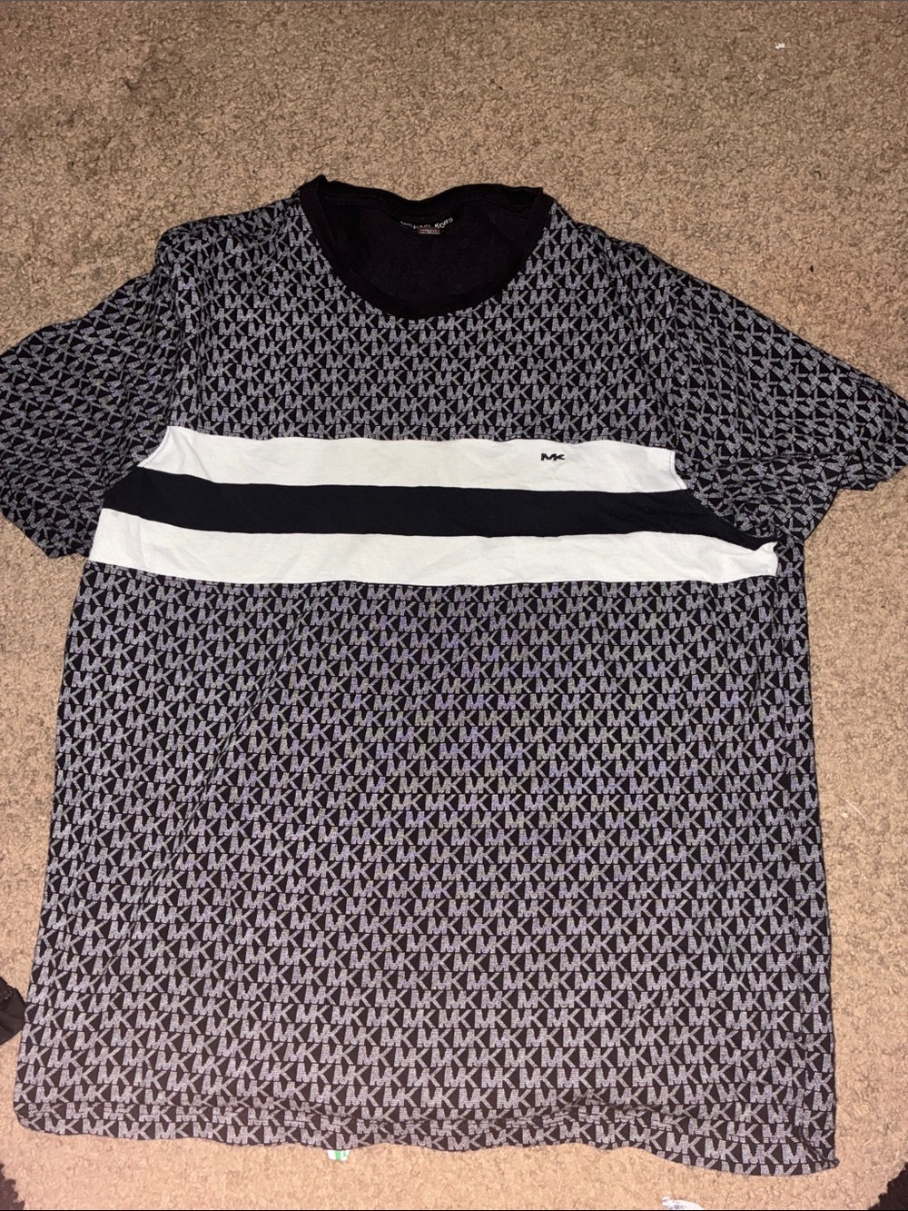 Michael Kors Black & White Logo-Stripe Short Sleeve Tee